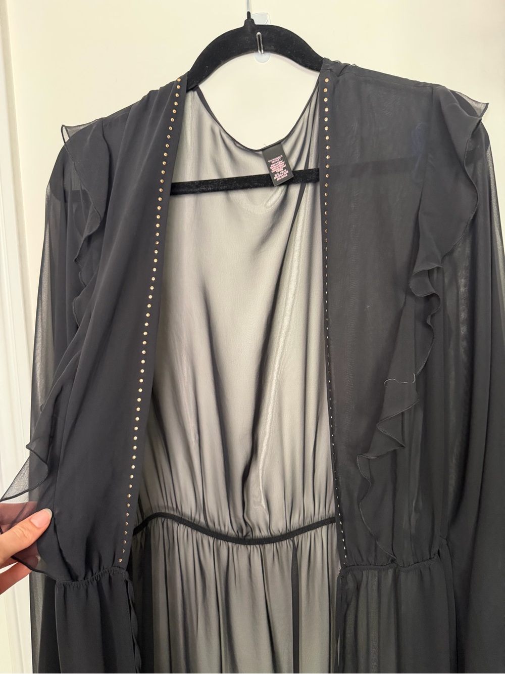 Sheer Black Ruffled Cover Up with Stud Trim